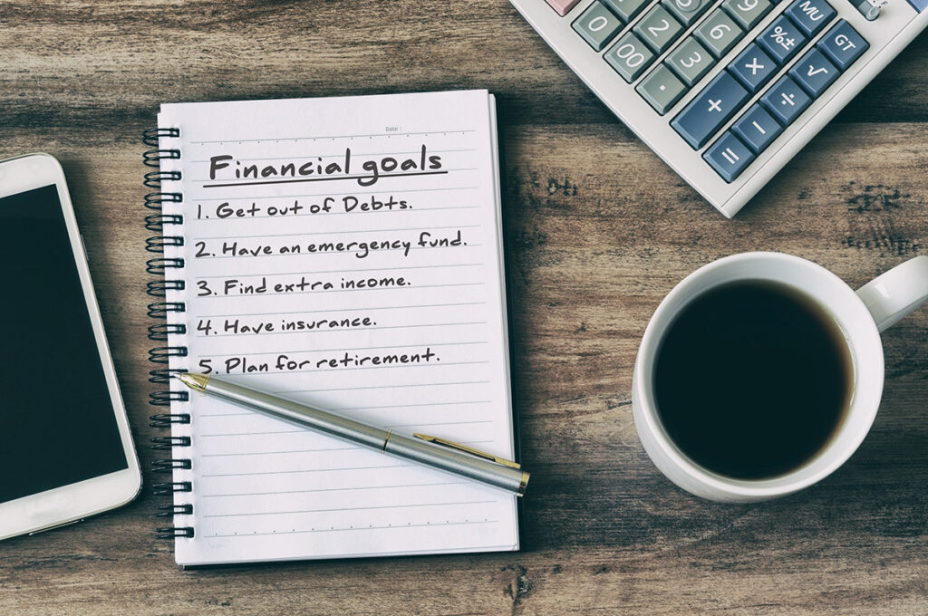 A list of written financial goals 