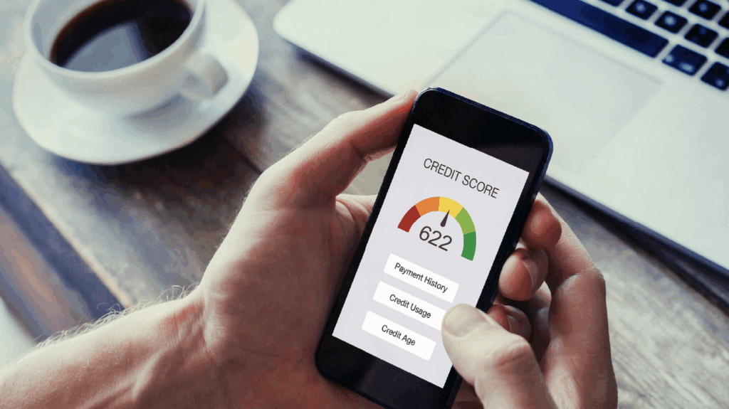 Image of 622 credit score on a phone
