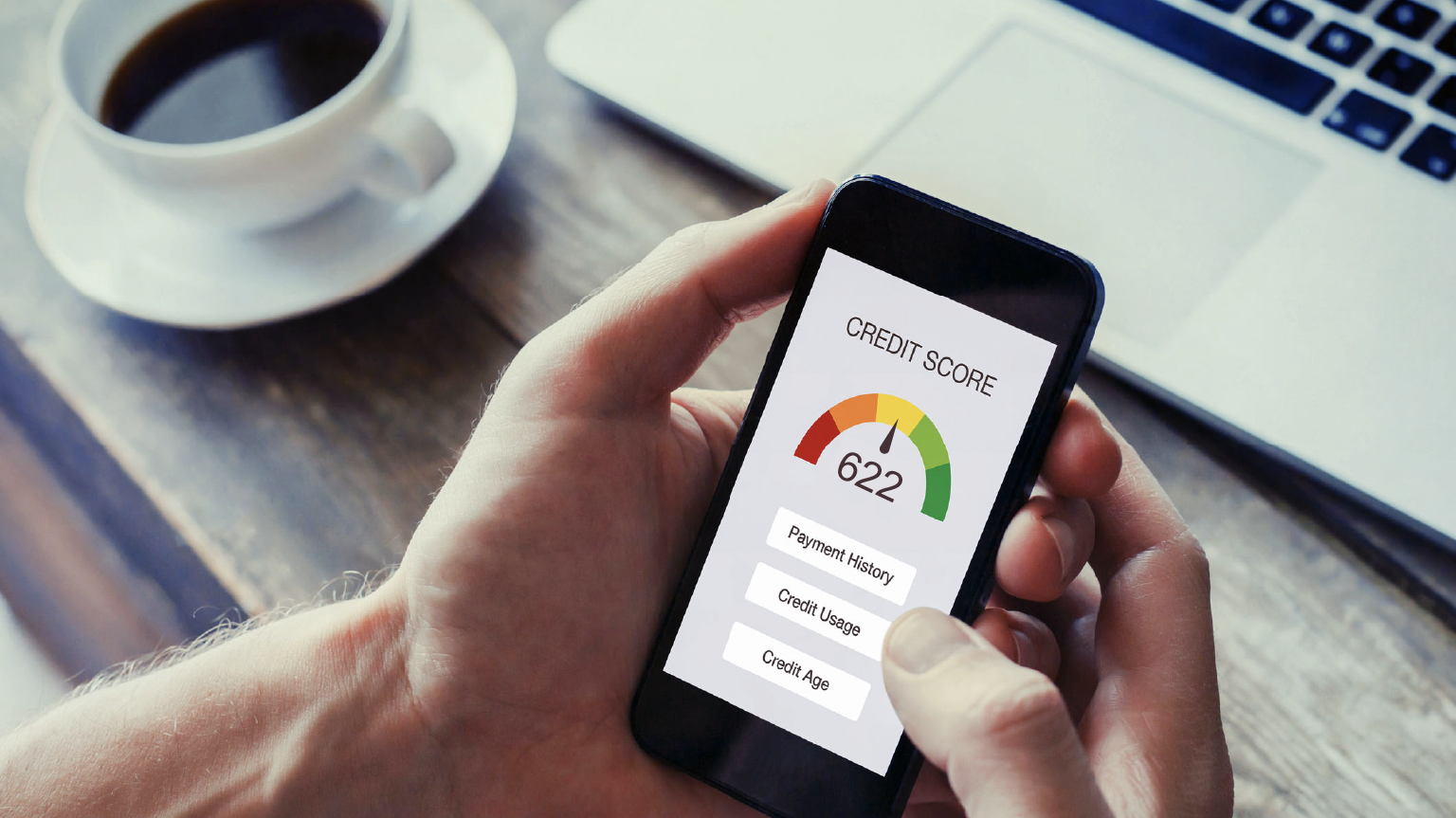 Image of 622 credit score on a phone