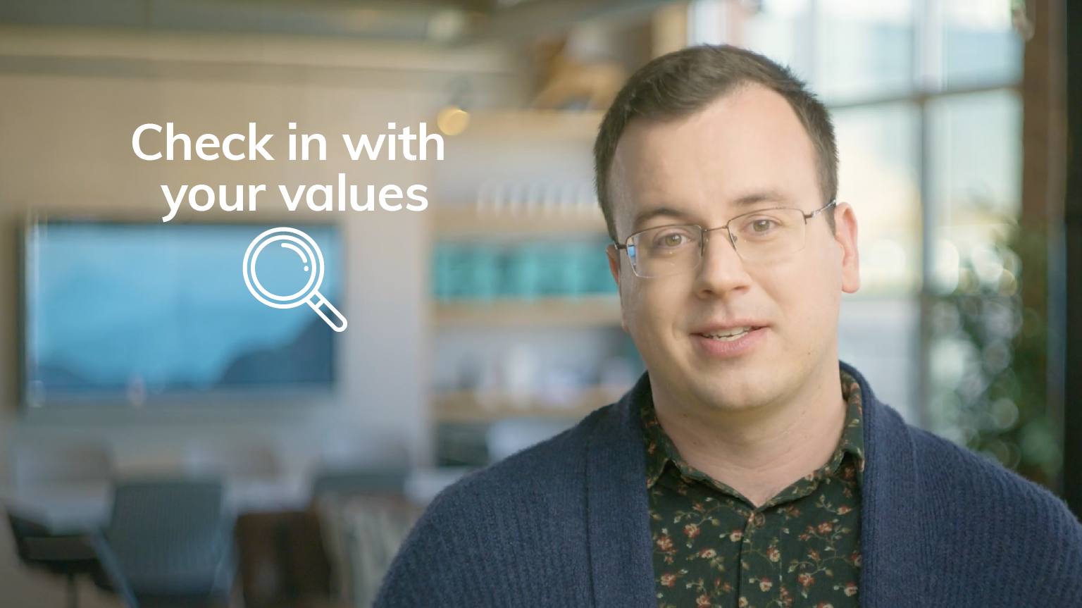 Image of Nathan Astle next to an overlay that says "Check in with your values"