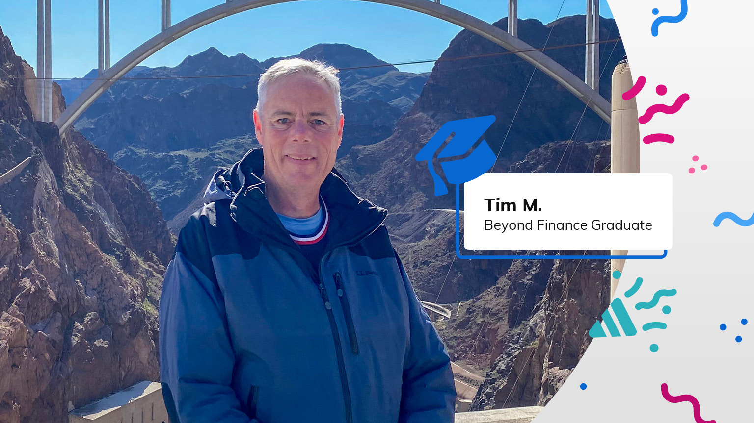 Beyond Finance Graduate Tim M. poses under a bridge
