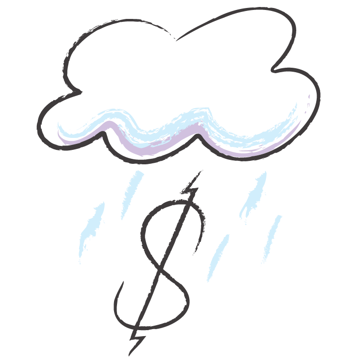 Financial trigger illustration: a storm cloud with a dollar-sign lightning bolt.