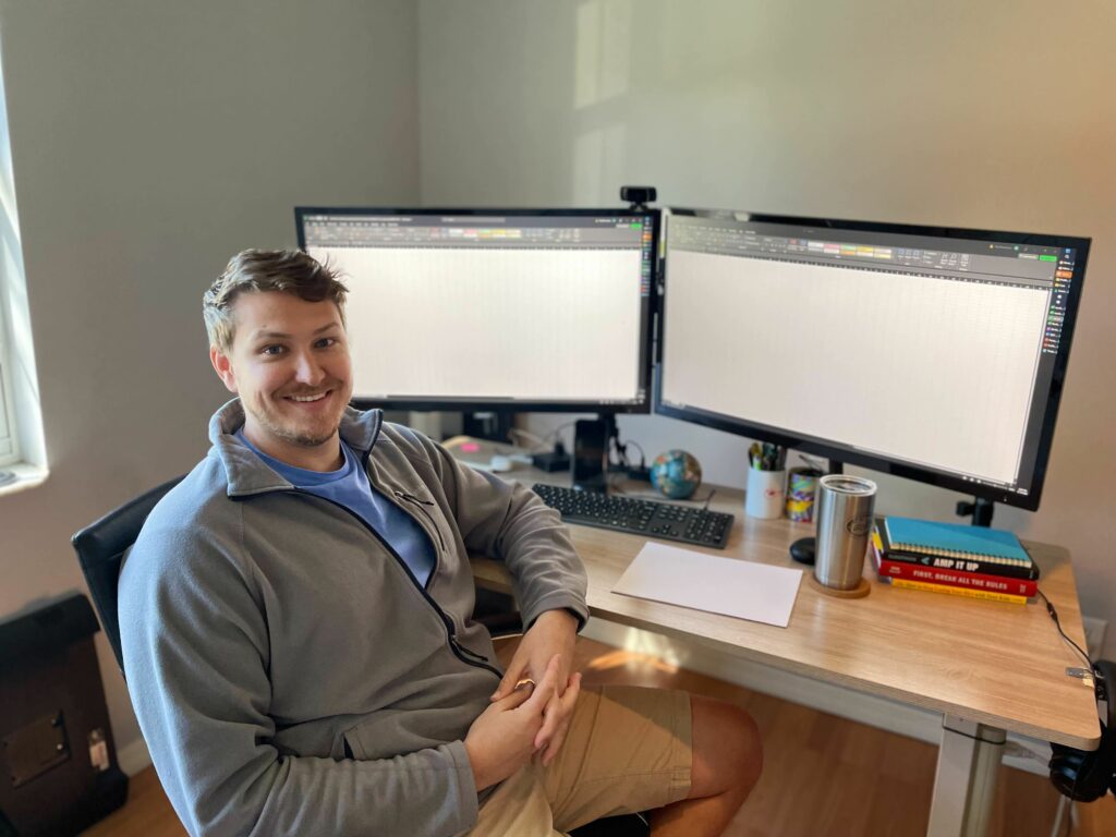 Paul showing off his home office  setup since being at home and working remote.