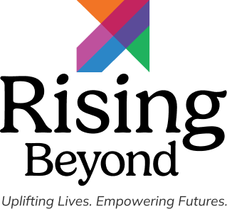 Rising Beyond square logo with tagline, color